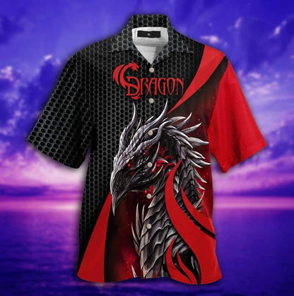 Dramatic Red Dragon On Dark Background Hawaiian Shirt,Hawaiian Shirt Gift, Christmas Gift