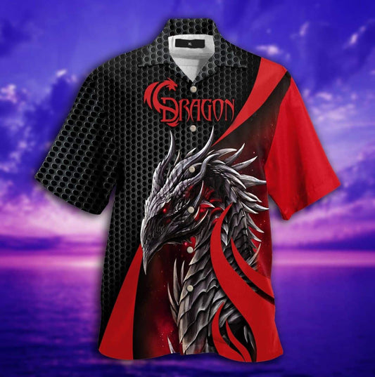 Dramatic Red Dragon On Dark Background Hawaiian Shirt,Hawaiian Shirt Gift, Christmas Gift