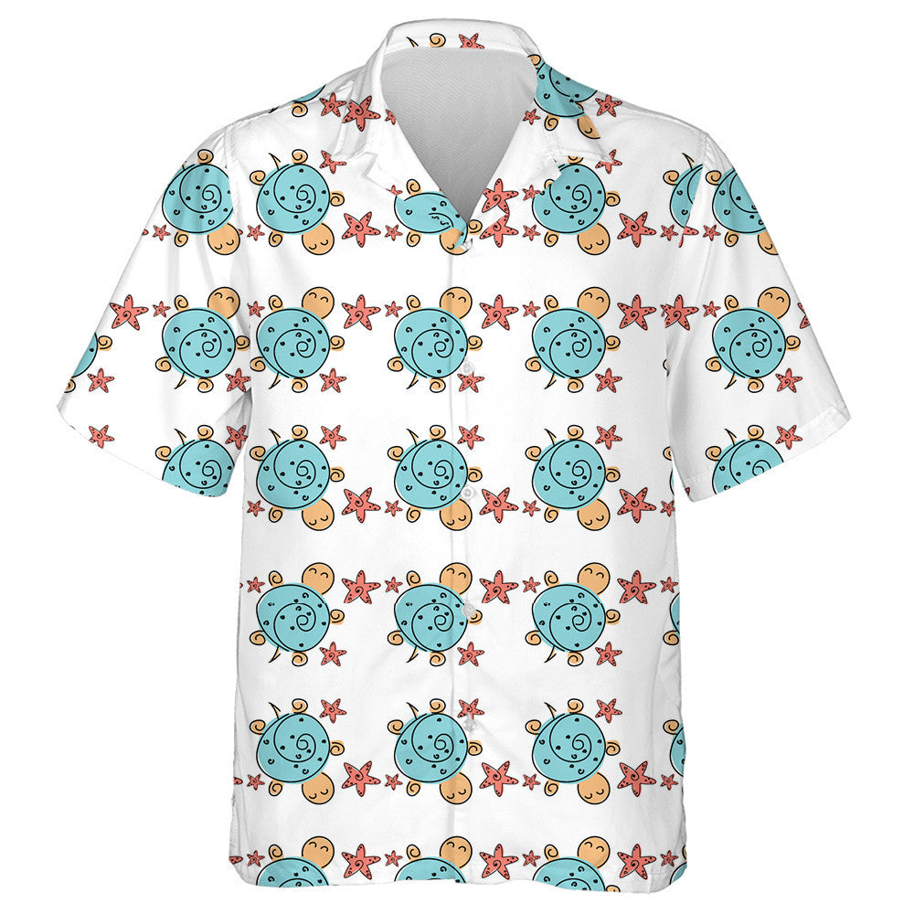 Sea Turtle Swirl With Red Starfish Hawaiian Shirt,Hawaiian Shirt Gift, Christmas Gift