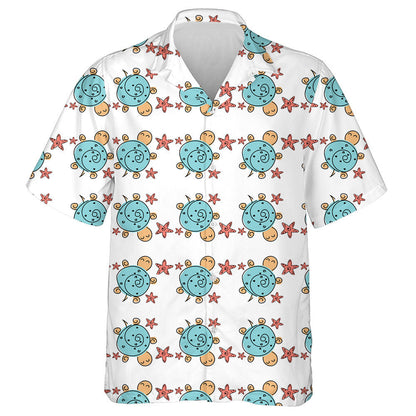 Sea Turtle Swirl With Red Starfish Hawaiian Shirt,Hawaiian Shirt Gift, Christmas Gift