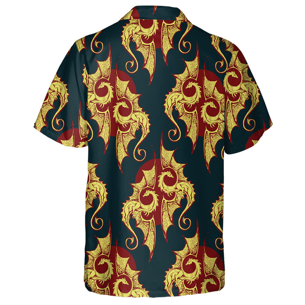 Vintage Style Background With Gold Dragons Hawaiian Shirt, Hwaiian For Gift
