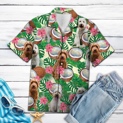 Goldendoodle Tropical Coconut Aloha Palm Leaves Pattern Hawaiian Shirt, Hawaiian Shirt Gift, Christmas Gift