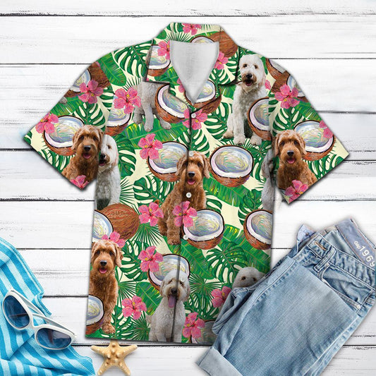 Goldendoodle Tropical Coconut Aloha Palm Leaves Pattern Hawaiian Shirt, Hawaiian Shirt Gift, Christmas Gift
