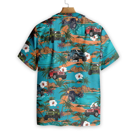 Teel Background Jeep Car Retro Summer Hawaiian Shirt,Hawaiian Shirt Gift, Christmas Gift