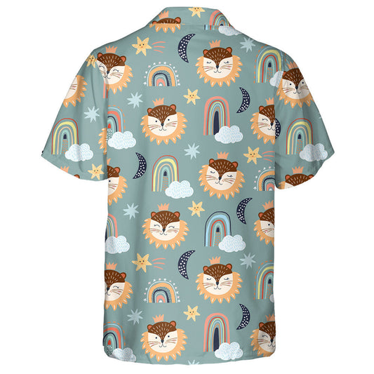 Funny Lion Crescent Moon Star And Rainbows Hawaiian Shirt, Hawaiian Shirt Gift, Christmas Gift