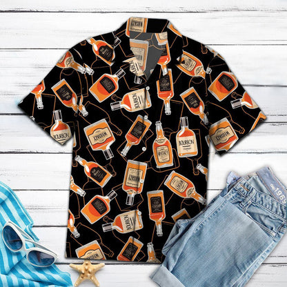 Amazing Whisky Bottle On Black Background Design Themed Hawaiian Shirt, Hawaiian Shirt Gift, Christmas Gift