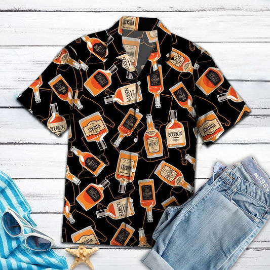 Buidéal Uisce Beatha Iontach ar Chúlra Dubh Dearadh Léine Haváí ar Théama, Bronntanas Léine Haváíais, Bronntanas Nollag