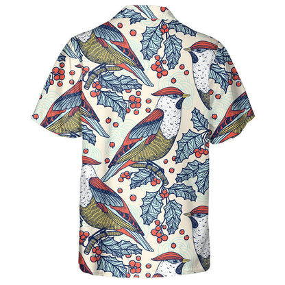 Bird Waxwings And Holly Berries Hawaiian Shirt, Hawaiian For Gift