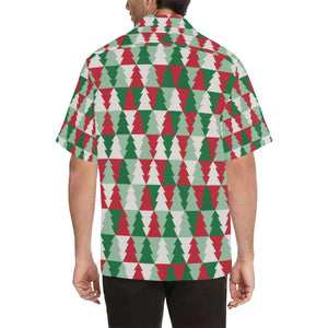 Cute Cartoon Christmas Tree In Red And Green Pattern Hawaiian Shirt, Hawaiian Shirt Gift, Christmas Gift