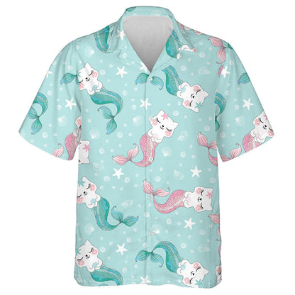 Funny Cartoon Cute Cat Mermaid On Green Hawaiian Shirt, Hawaiian Shirt Gift, Christmas Gift