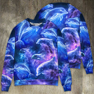 Dolphin Galaxy Neon Glow Style Ugly Christmas Sweater, Christmas Gift, Gift Christmas 2024