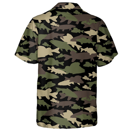 Creative Dark Green Brown Camouflage Fishing Silhouette Hawaiian Shirt, Hawaiian Shirt Gift, Christmas Gift