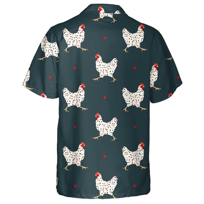 Stylized Chicken Hen With Colorful Dolka Dots Hawaiian Shirt, Hawaiian Shirt Gift, Christmas Gift