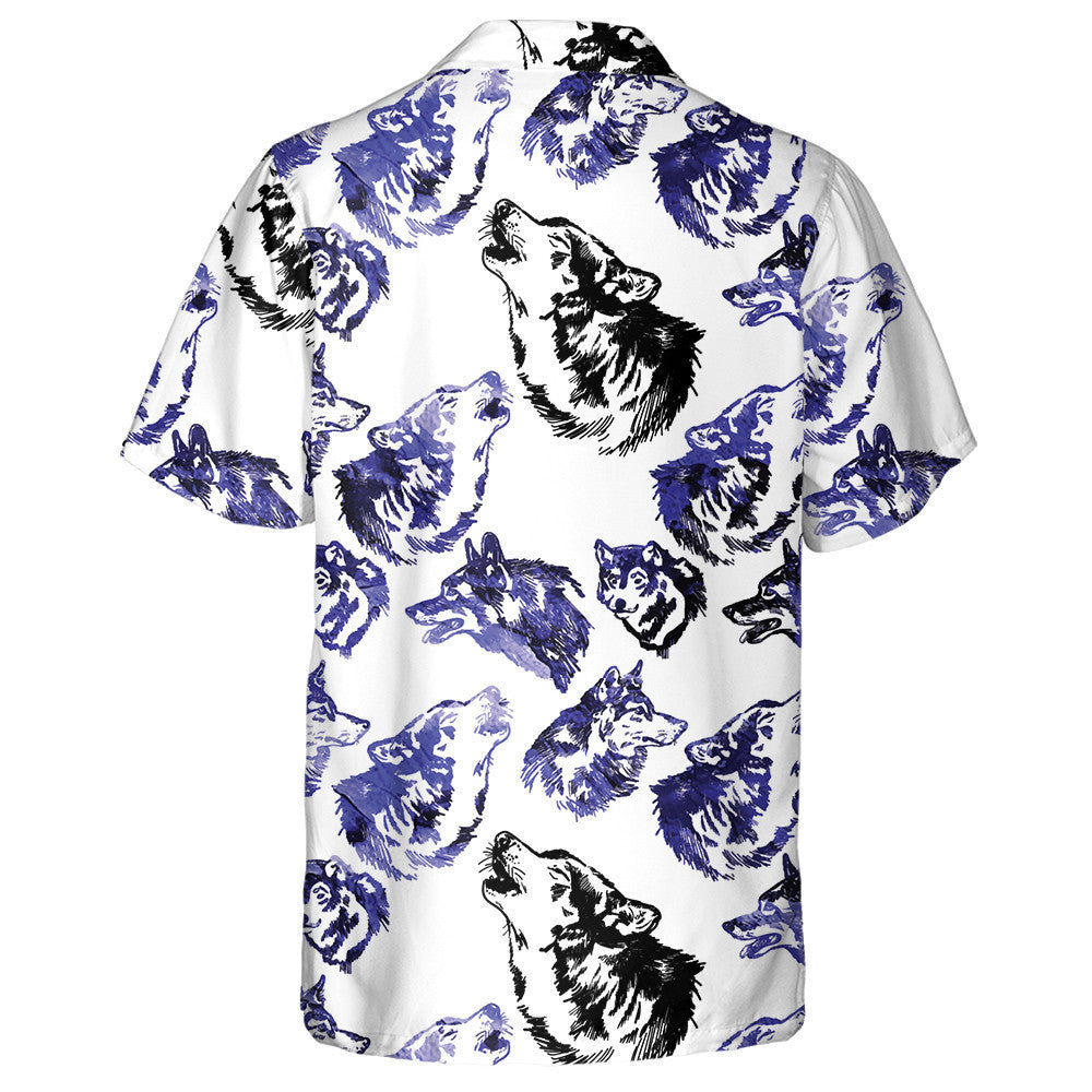 Freehand Drawing Dark Wolf Retro Style Hawaiian Shirt, Hawaiian Shirt Gift, Christmas Gift