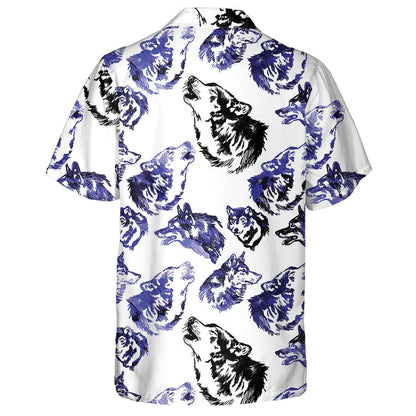 Freehand Drawing Dark Wolf Retro Style Hawaiian Shirt, Hawaiian Shirt Gift, Christmas Gift