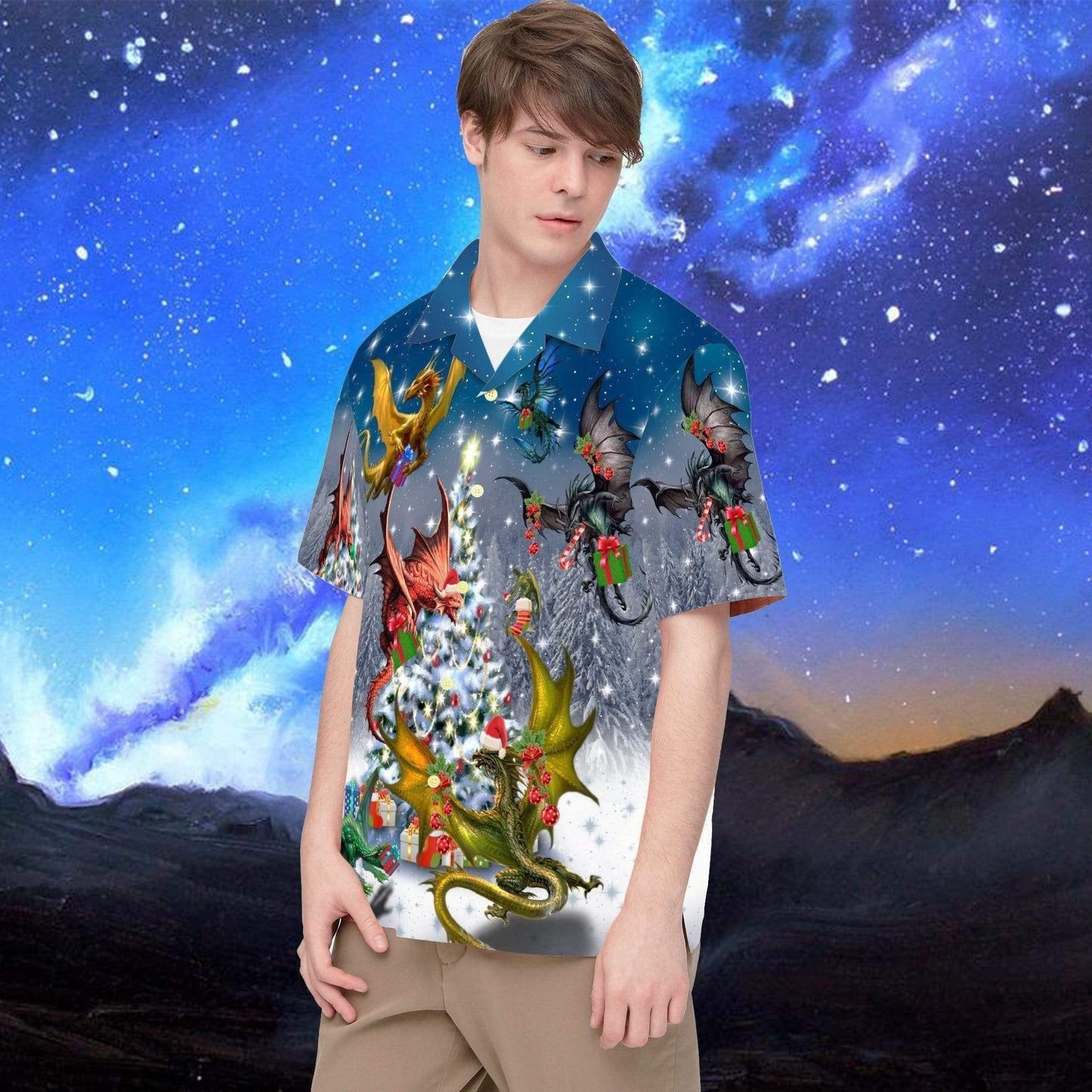 Dragons Amazing Nollaig Shona Draíocht Dearadh Léine Haváís, Léine Haváís Bronntanas, Nollag Bronntanas