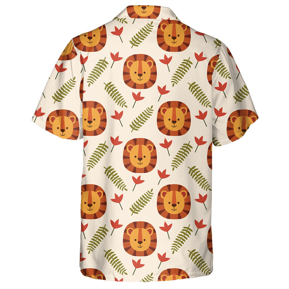 Lovely Lion With Flowers And Leaves Hawaiian Shirt,Hawaiian Shirt Gift, Christmas Gift