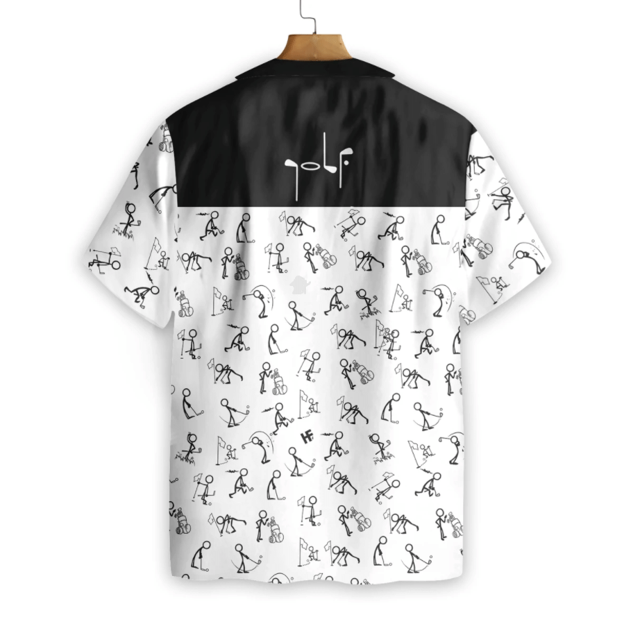 Black Stickfigures Playing Golf Background Hawaiian Shirt, Hawaiian For Gift
