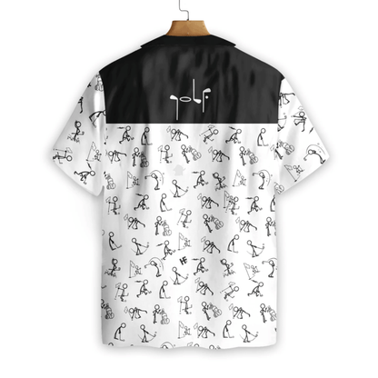 Black Stickfigures Playing Golf Background Hawaiian Shirt, Hawaiian For Gift
