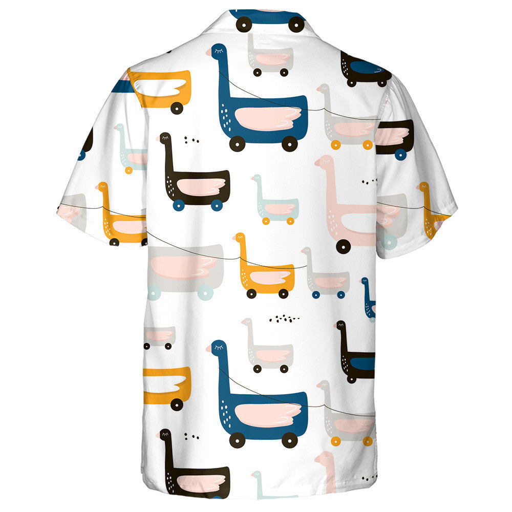 Hand Drawn Cute Duck On Wheels Hawaiian Shirt, Hawaiian For Gift