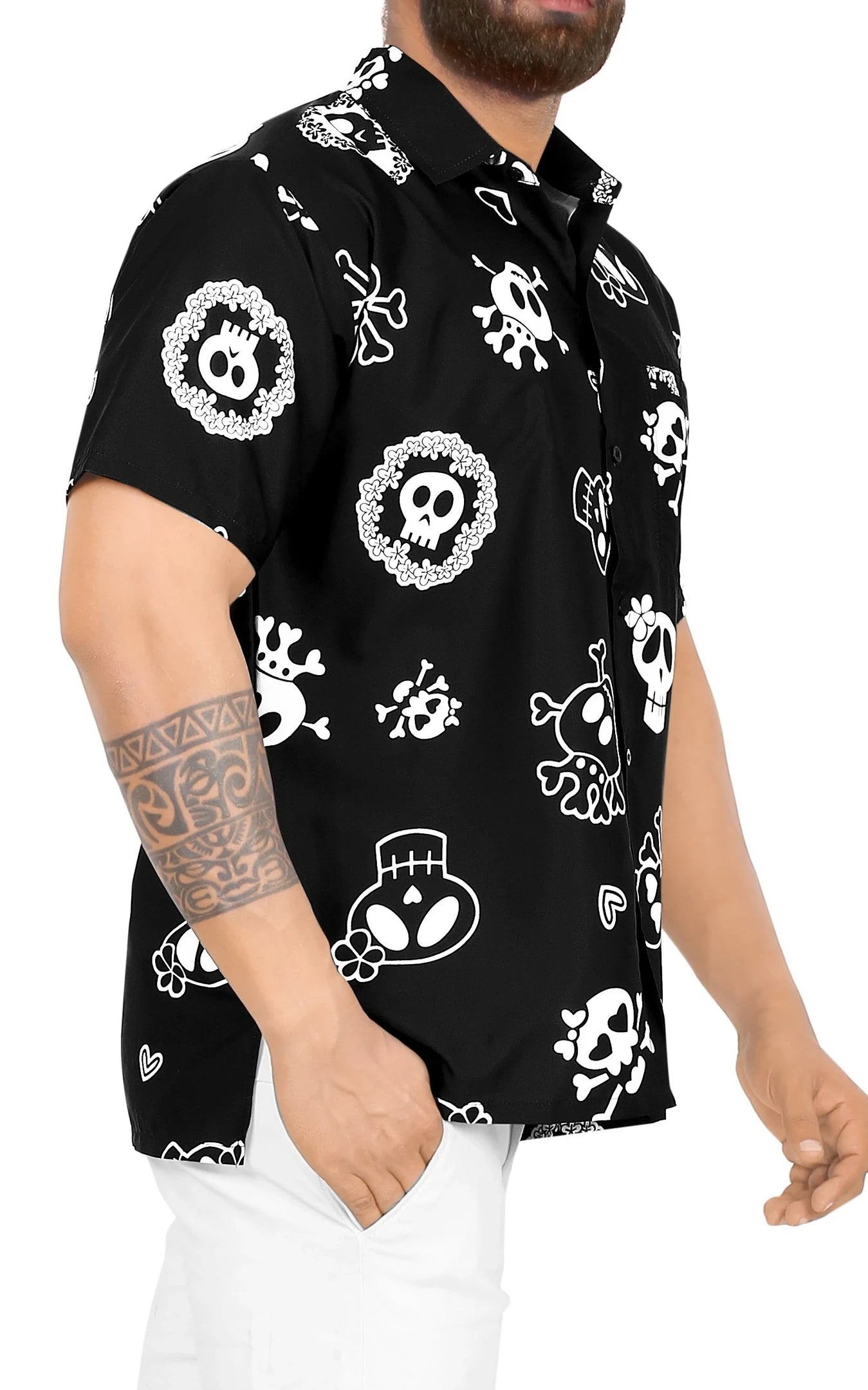 Black And White Cute Skull Tropical Hawaiian Shirt, Hawaiian For Gift