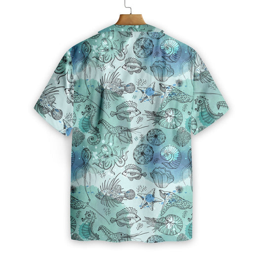 Fish And Deep Water Living Pattern Hawaiian Shirt,Hawaiian Shirt Gift, Christmas Gift