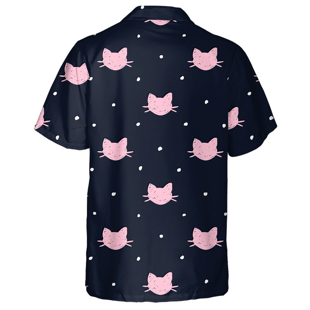 Hand Drawn Pink Cats Head And Snow Hawaiian Shirt, Hawaiian Shirt Gift, Christmas Gift