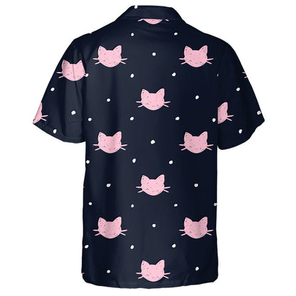Hand Drawn Pink Cats Head And Snow Hawaiian Shirt, Hawaiian Shirt Gift, Christmas Gift