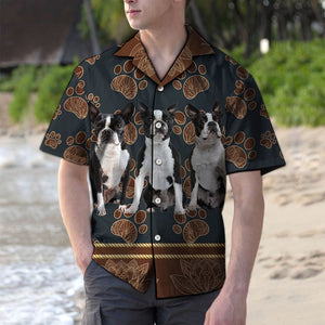 Cute Boston Terrier Flower Brown Paw Pattern Hawaiian Shirt, Hawaiian Shirt Gift, Christmas Gift