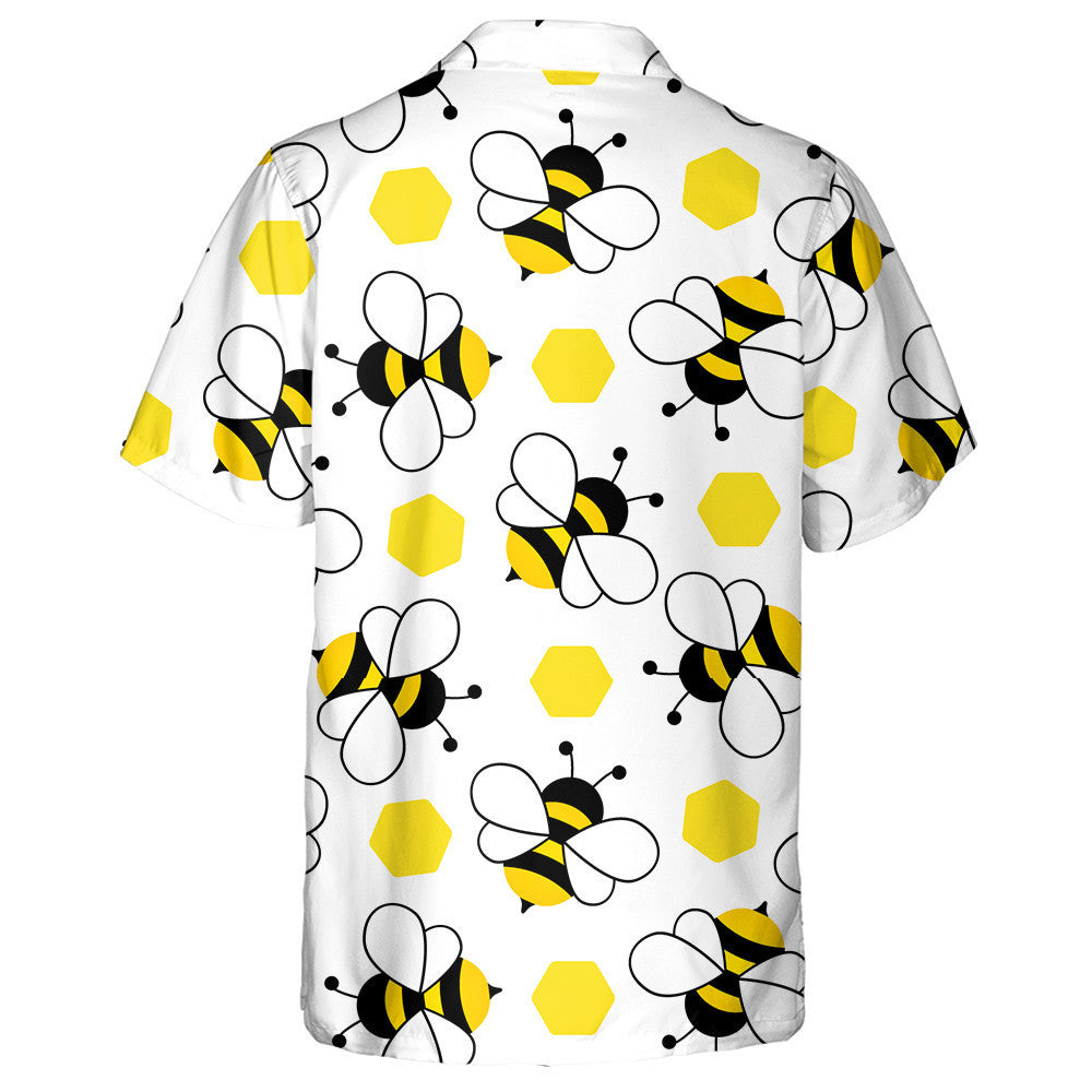 Natural Cartoon Black Yellow Bees And Hexagon Hawaiian Shirt, Hawaiian Shirt Gift, Christmas Gift