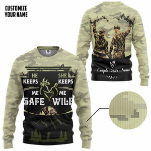 3D He Keeps Me Safe She Keeps Me Wild Custom Name Text Tshirt Hoodie Apparel