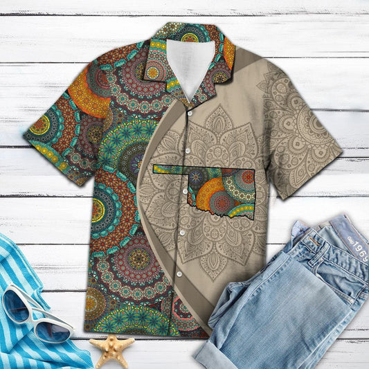 Awesome Oklahoma Mandala Flower Patchwork Pattern Hawaiian Shirt, Hawaiian Shirt Gift, Christmas Gift