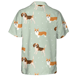 Grey Cute Beagle And Corgi Dogs Hawaiian Shirt,Hawaiian Shirt Gift, Christmas Gift