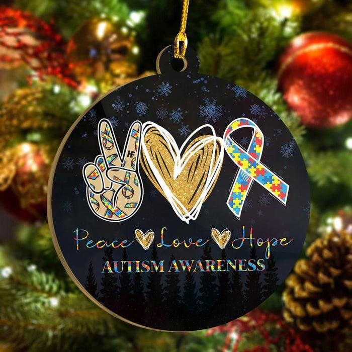 Autism Peace Love Hope Ornament, Christmas Ornament Gift, Christmas Gift, Christmas Decoration