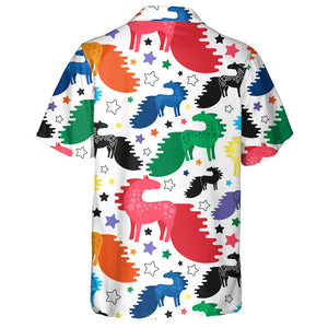 Rainbow Colors And Black Horses With Asymmetric Disproportion Tales Hawaiian Shirt, Hawaiian Shirt Gift, Christmas Gift