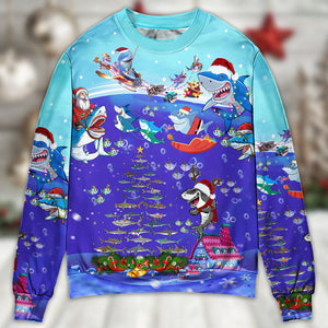 Christmas Santa Shark Sits On Rockets And Brings Gifts To Ocean Ugly Christmas Sweater, Christmas Gift, Gift Christmas 2024