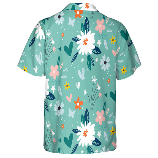 Plandaí Bláthanna Gairdín Luibheolaíoch ar Chúlra Glas Dearadh Léine Haváís, Bronntanas Léine Haváíais, Bronntanas Nollag