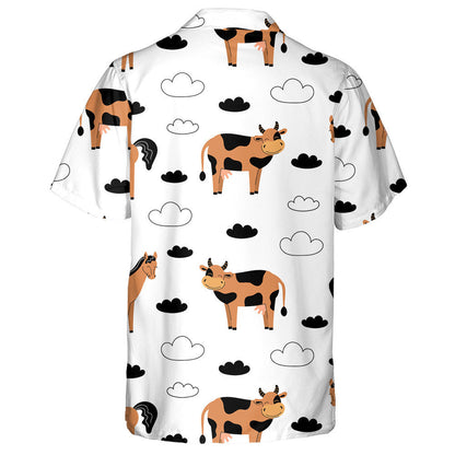 Ainmhithe Bó Agus Capall Feirme ar Chúlra Bán Léine Haváís, Bronntanas Léine Haváíais, Bronntanas Nollag