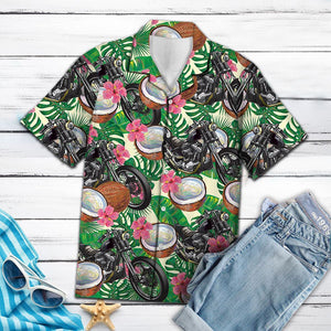 Cool Motorbike Tropical Coconut And Plants Pattern Hawaiian Shirt, Hawaiian Shirt Gift, Christmas Gift