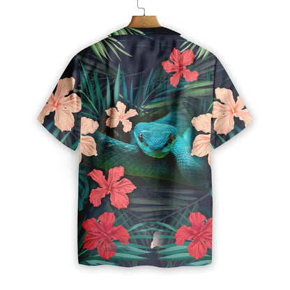 Tropical Leaf And Blue Snake Pattern Hawaiian Shirt,Hawaiian Shirt Gift, Christmas Gift