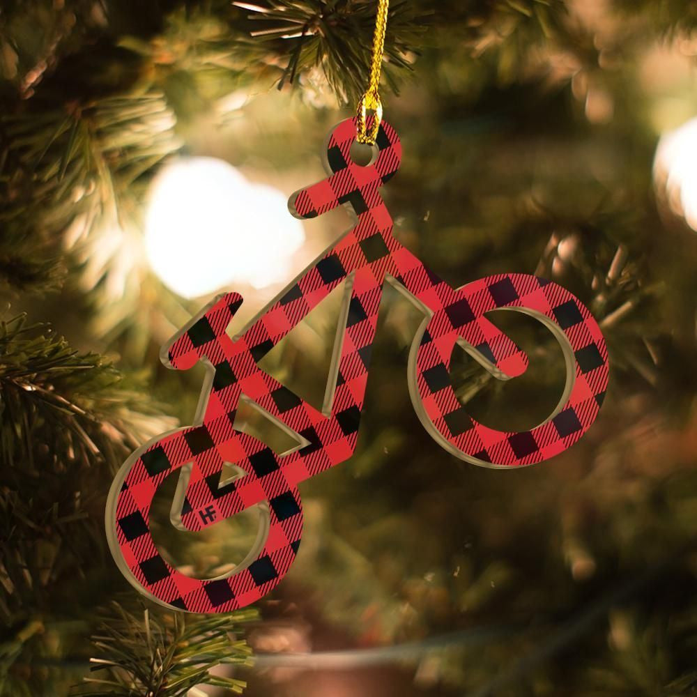 Bicycle Buffalo Plaid Pattern Ornament, Christmas Ornament Gift, Christmas Gift, Christmas Decoration