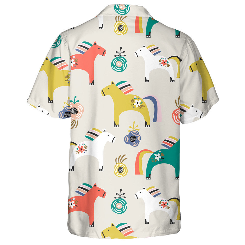 Colourful Cartoon Decorative Wooden Toy Horse Hawaiian Shirt, Hawaiian Shirt Gift, Christmas Gift