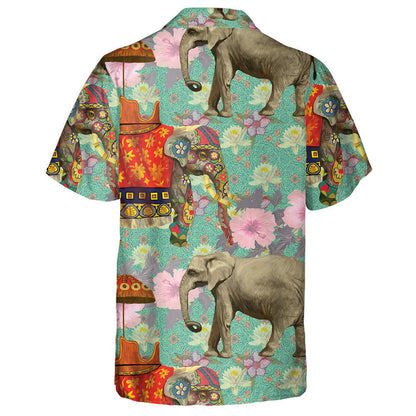 Indian Elephants And Chair With Florals Hawaiian Shirt, Hawaiian For Gift
