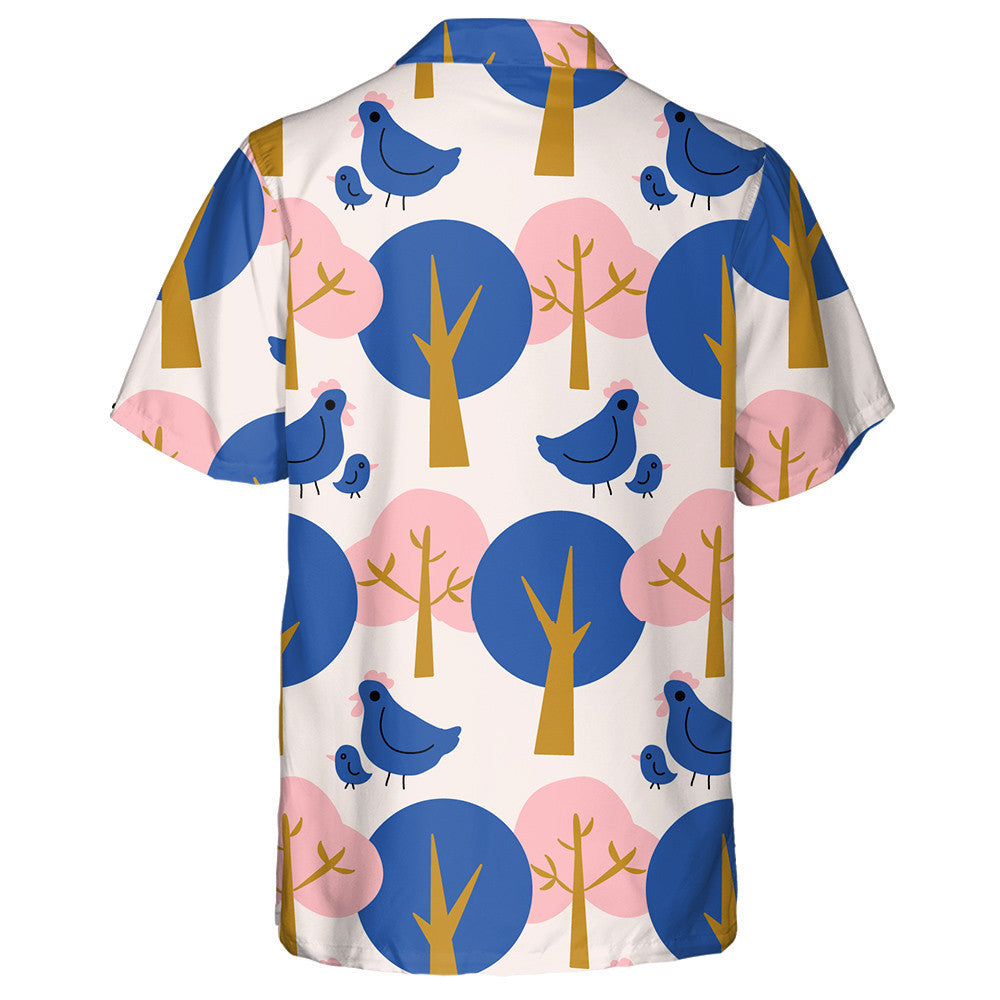 Cute Chicken And hen With Colorful Trees Hawaiian Shirt, Hawaiian Shirt Gift, Christmas Gift