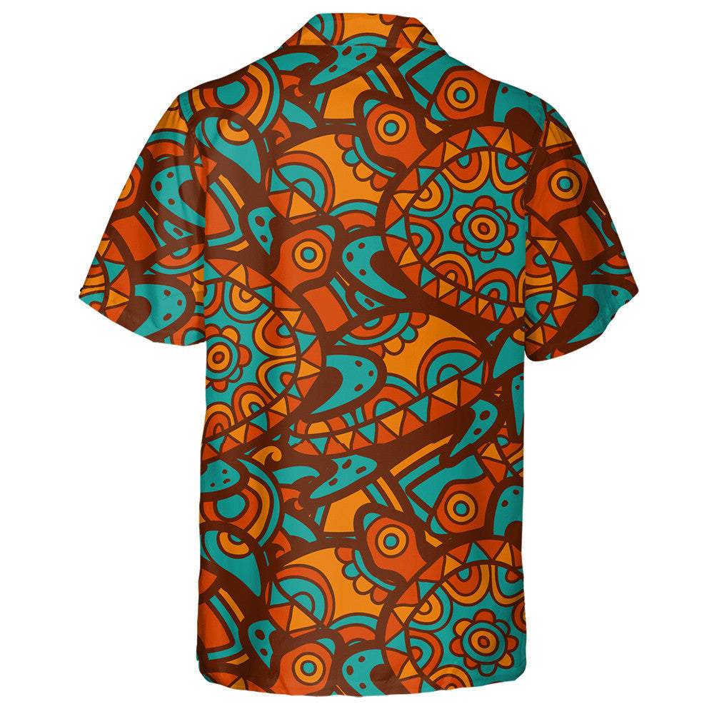 Hand Drawn Tribal Blue And Orange Background Hawaiian Shirt, Hawaiian Shirt Gift, Christmas Gift