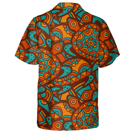 Hand Drawn Tribal Blue And Orange Background Hawaiian Shirt, Hawaiian Shirt Gift, Christmas Gift