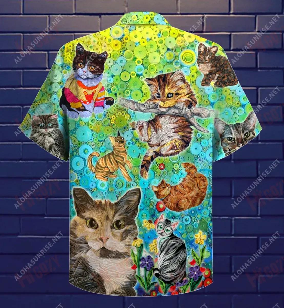 Fan Fluffy Beidh gach rud ceart go leor Cat Unisex Léine Haváís Aigéan Muinchille Gearr Léinte Crazy haváíais patrún Léine Haváís, bronntanas Léine haváíais, bronntanas Nollag