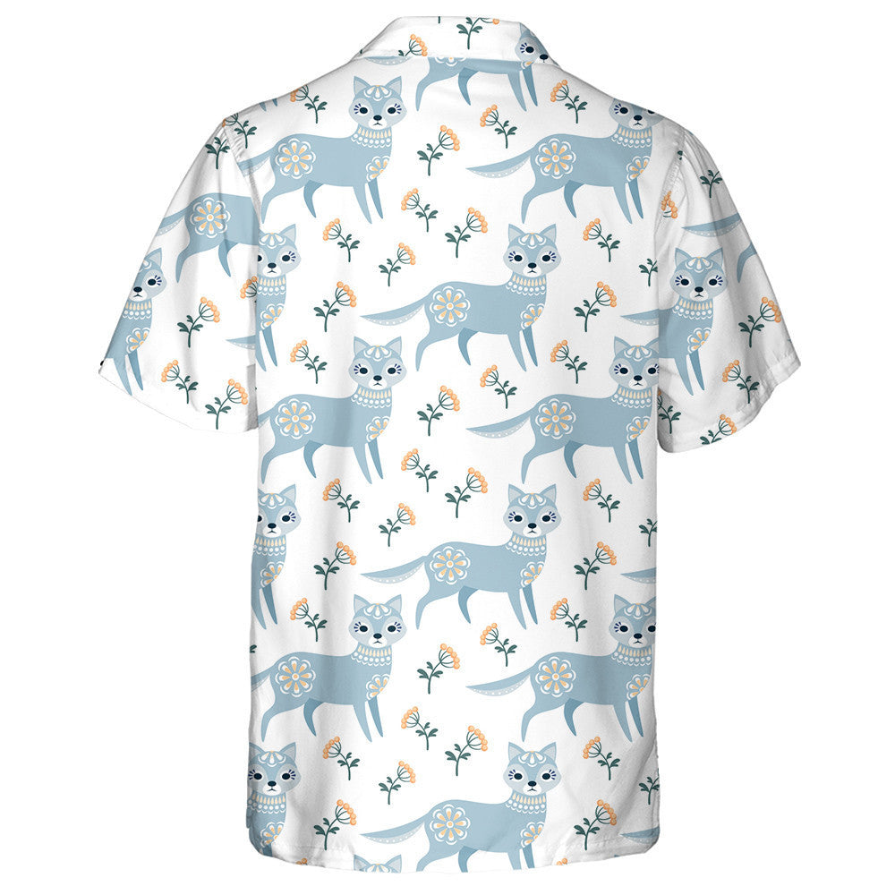 Folk Style With Wolf In Vintage Style Hawaiian Shirt, Hawaiian Shirt Gift, Christmas Gift