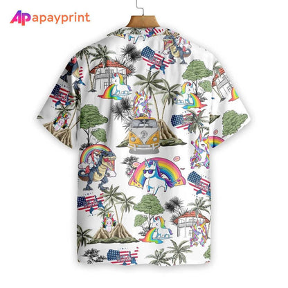 Bratach Mheiriceá Unicorn Ar Phatrún Cúlra Bán Léine Haváís, Bronntanas Léine Haváís, Bronntanas Nollag