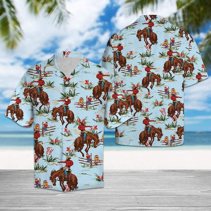 Light Sky Blue Design Hawaiian Shirt Cowboy Style,Hawaiian Shirt Gift, Christmas Gift